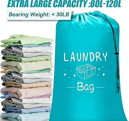 2 Pack XL Travel Laundry Bag, Dirty Clothes Organizer with Drawstring, Large Enough to Hold 4 Loads of Laundry， Easy Fit a Laundry Hamper or Basket，24" x 36" - color: Blue+Blue