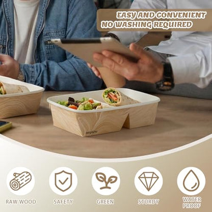 8 Pack 32oz Paper Lunch Box Bento Boxes, 2-Compartment Food Storage Containers with Lids, Leakproof Soak-Proof Microwave Safe, Disposable To Go Boxes for Picnic Office Catering, Transparent Lid - color: Transparent