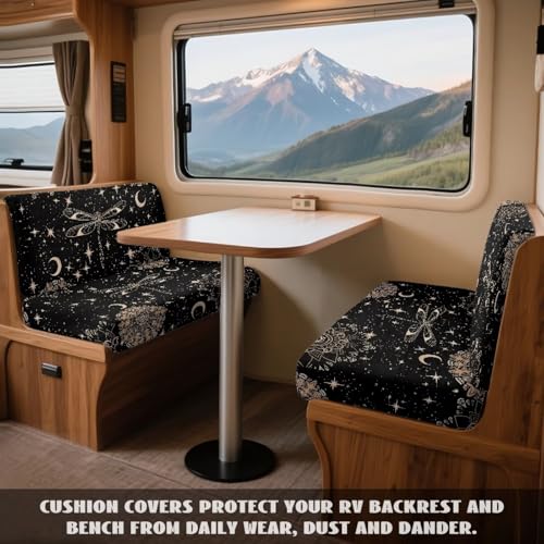 Dragonfly Moon Star Pattern 2 Pieces RV Dinette Cushion Covers Scratch-Resistant RV Couch Cover Wear-Resistan Sofa Furniture Protector Camper Seat Covers Dinette Booth - color: Dragonfly Moon Star