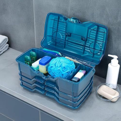 Best Kept | Bathroom Storage Case | Portable Travel Toiletry Case | Shower Lidded Caddy | Travel Toiletry Train Case | Navy Blue - color: Navy Blue