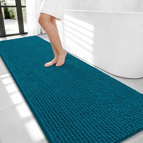 OLANLY Thick Bathroom Runner Rugs 70x24, Extra Soft Absorbent Chenille Bath Rugs, Rubber Backing, Machine Wash Dry, Long Bath Mats for Bathroom, Tub and Shower, Home Decor Accessories, Peacock Blue - color: Peacock Blue, size: 70" X 24"