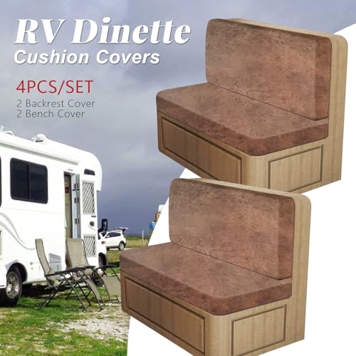 ANARACHON Leather Look RV Dinette Cushion Covers, Stretch Camper Cushion Slipcovers for Travel Trailer Couch RV Booth Seat(2 Backrest Cover & 2 Bench Cover,06 Brown) - color: Saddle Brown, size: 2 Sets