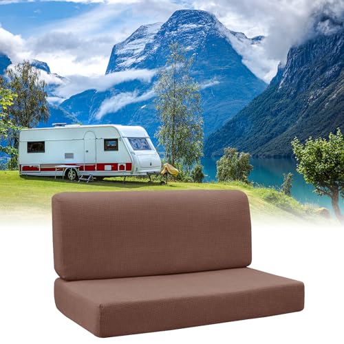 FUANGUI RV Dinette Cushion Covers Stretch Camper Cushion Cover Booth Seats Replacement RV Cushion Covers Washable Sofa Furniture Protector (Light Brown, 2 Bench Cover & 2 Backrest Cover) - color: Light Brown