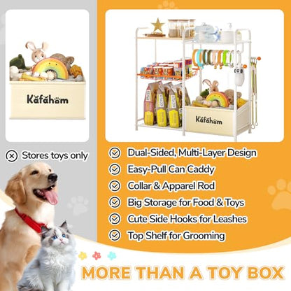 KAFAHOM Dog Toy Bin, Multi-Functional Dog Toy Basket with Collar Rod & Can Dispenser, Puppy Essentials Shelf, Dog Stuff Box, Perfect Basket for Dog Toys in Living Room, Great Gift for Pet Lovers - style: Ball Hook Shelf