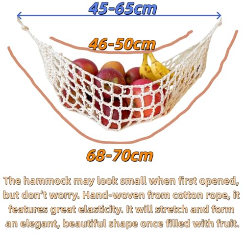 2-Pack Hanging Fruit Hammock with Hooks - Macrame Under Cabinet Veggie Banana Basket, Hand-Woven Boho Fruit Holder, Save Counter Space for Kitchen Home RV Boat (Ivory) - color: Ivory
