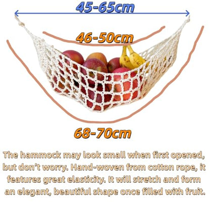 2-Pack Hanging Fruit Hammock with Hooks - Macrame Under Cabinet Veggie Banana Basket, Hand-Woven Boho Fruit Holder, Save Counter Space for Kitchen Home RV Boat (Ivory) - color: Ivory