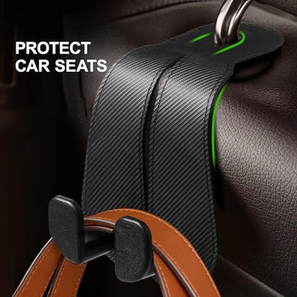 CoBak Extra Wide Car Seat Back Hooks, Premium Stitched Leather Headrest Hangers with Wide Slot Structure, Universal for Any-Width Purses, Handbags, Bags (2 Pack), Carbon Fiber Black - color: A-Wide Version - Carbon Fiber Black, size: 2-Hooks