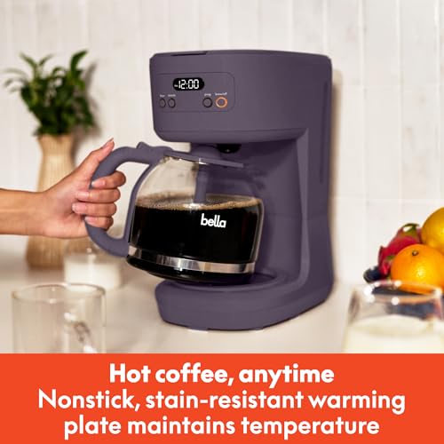 bella 12 Cup Programmable Coffee Maker, Reusable Dishwasher Safe Accessories, Easy LCD display, Auto Shutoff, 900 watt, Plum - color: Plum