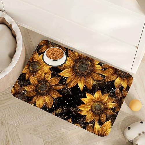 Sunflower Vintage Pet Feeding Mat,Absorbent Quick-Dry Cat Dog Food and Water Bowl Mats, Non-Slip Rubber Backing Mat,Cat Dog Accessories Supplies 12"x20" - color: Sunflower Vintage, size: 12"×20"