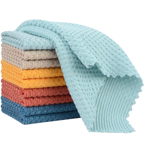 SINLAND Microfiber Dish Cloth for Washing Dishes Rags Best Kitchen Washcloth Cleaning Cloths with Poly Scour Side Popcorn Texture 5 Color Assorted 12Inchx12Inch 10 Pack - color: Assorted Color-3, size: 12inchx12inch 10pack
