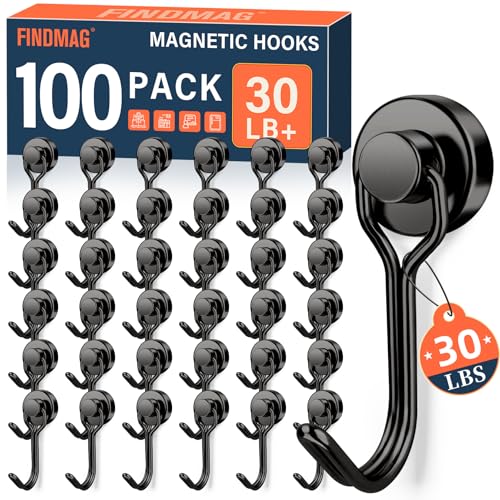 FINDMAG 100 Pack Magnetic Hooks, 30 LB+ Magnetic Hooks for Cruise Cabins, Strong Rare Earth Magets with Hooks for Refrigerator, Magnetic Hanger for Office, Kitchen, Bathroom, Garden, Beach, Black - color: Black, size: 100Pack 30Lbs+