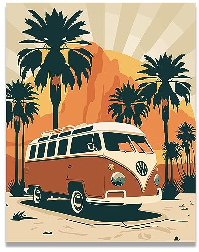 Inspirational Wall Art Co. - Sandy | Retro Volkswagen Van Beach Surf Poster - Vintage Prints - Pictures for Beach House | 11x14 Inches Unframed - color: V-Dub