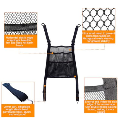 zipelo Car Mesh Organizer, 3 Layer Vehicle Barrier of Backseat Pet Kids, Elastic Automotive Net Pocket Handbag Tissue Purse Storage Net Holder Accessories, Universal for Car, SUV, Van