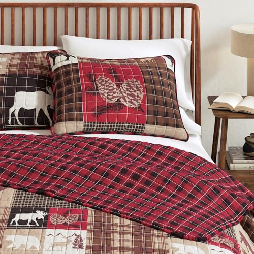 Great Bay Home Lodge Quilt Set - 3-Piece Full/Queen Size Rustic Bedding Set - Lightweight, All-Season, Reversible Bedspread (Hemlock Red/Brown) - color: Hemlock Red/Brown, size: Full / Queen