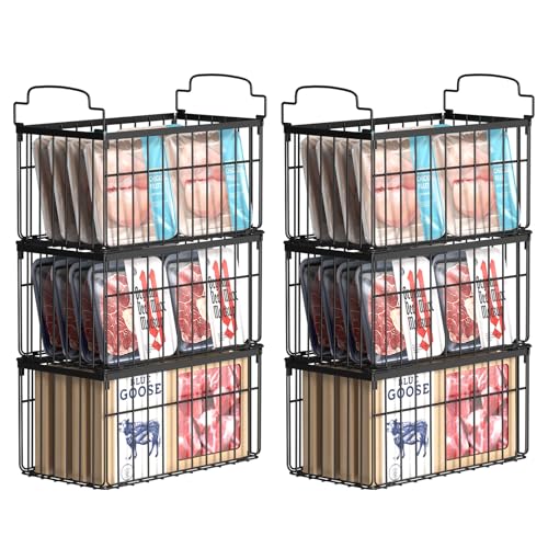 MSERCUOR Freezer Organizer Bins, 6 Pack Stackable Deep Chest Freezer Organizer Bins, Foldable Baskets with Handles, Black Storage Container Baskets for 5/ 7 Cu.FT Deep Freezer Sort Frozen Meats - color: black 6 pack