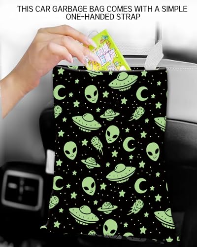Car Garbage Can, Hanging Car Trash Can Bag for Vehicle, Cute Car Back Seat Organizer, Cute Green Alien - color: Cute Green Alien