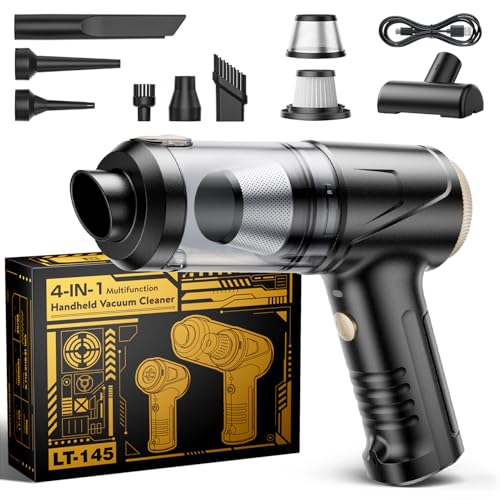 Handheld Vacuum Cleaner 21000Pa Suction with Brushless Motor, 4-in-1 Portable Mini Car Vacuum with 2 Suction Modes, Cordless Vacuum with LED Light, Type-C Charge for Car, Office Desk, Keyboards - color: Black