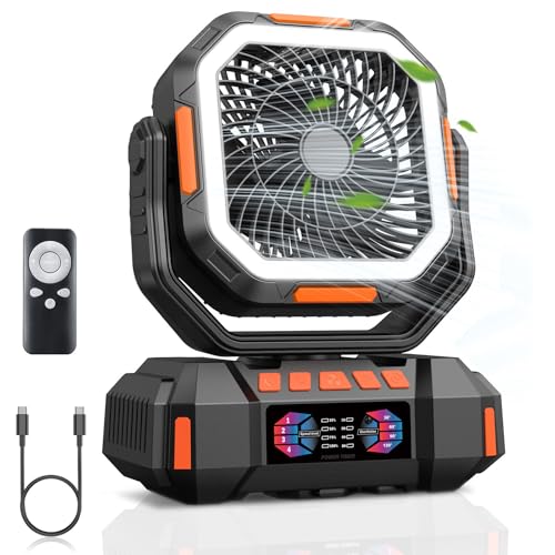 Portable Camping Fan 40000mAh Battery Powered, Rechargeable Camping Fan with Remote & LED Light, 4 Speed Strong Airflow & 3 CCT Lights for Outdoor Camp/RV/Tent/Fishing/Jobsite/Power Outages - color: Black
