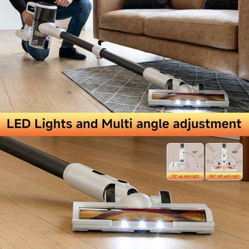 BSNAW Lightweight Cordless Stick Vacuum Cleaner with Battery - 45 Min Runtime, 8-in-1 Handheld for Pet Hair, Hard Floors & Carpets, Powerful Suction, White
