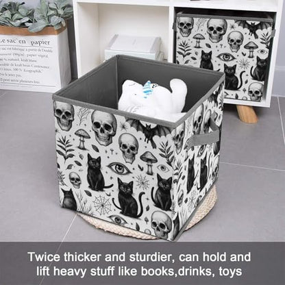 Skull Cat Bat Foldable Storage Box with Handle Organizer Containers for Home Office Clothes Office Supplies - color: style-4