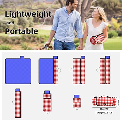 ZAZE Picnic Blanket Extra Large Waterproof, 80''x80''Checkered Picnic Blankets Beach, Outdoor, Camping on Grass Accessories Couple Ideas Wedding Registry Gifts (Red and White) - color: Red and White