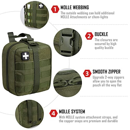 LIVANS 1000D First Aid Bag Empty Medical Ifak Pouch Molle EMT Pouches Rip-Away Tactical Military Trauma Emergency Medic Bag - color: Army Green(7.1"l X 3.5"w X 8"h)