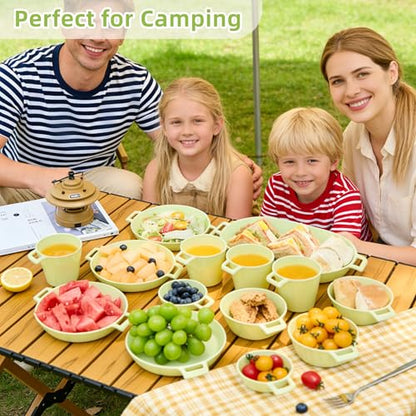Dinnerware Set for 4, 21-Piece Unbreakable Plates and Bowls Set with Mesh Bag, Cups, Sauce Dishes and Serving Platters, Lightweight Outdoor Dish Set for Picnic, RV, Patio, BBQ, Cream White - color: Cream White
