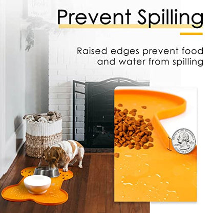 Super Design Dog Food Mat Dog Bowl Mat for Food and Water Silicone Non Spill Cat Feeding Mat Puppy Placemat Waterproof - 20.5" x 14.5", Orange - color: Orange-2