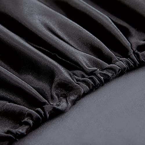 Homiest 3pcs Satin Sheets Set Luxury Silky Satin Bedding Set with Deep Pocket, 1 Fitted Sheet + 1 Flat Sheet + 1 Pillowcase (Twin Size, Black) - color: Black, size: Deep pocket - Twin size