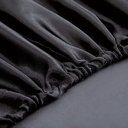 Homiest 3pcs Satin Sheets Set Luxury Silky Satin Bedding Set with Deep Pocket, 1 Fitted Sheet + 1 Flat Sheet + 1 Pillowcase (Twin Size, Black) - color: Black, size: Deep pocket - Twin size