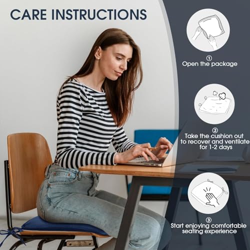 TushGuard Chair Cushions, 4 Pack Memory Foam Chair Pads, Seat Cushion, Kitchen Chair Cushions Set of 4, Anti-Slip Backing & Fixed Straps, Navy Blue - color: Navy Blue