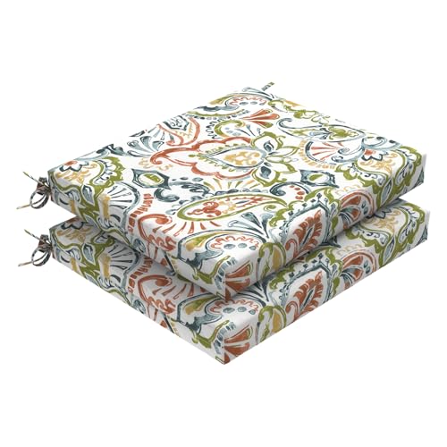 DYTXIII Set of 2 Outdoor Chair Cushions, Water Resistant 18.5"x16"x2" Square Seat Cushion for Patio Dining Chairs, High-Density Replacement Pads for Indoor Outdoor Furniture - Paisley Botanical - color: Paisley Botanical, size: Set of 2