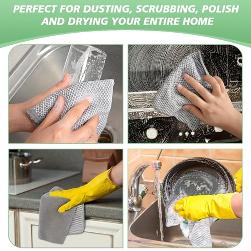 SINLAND Microfiber Dish Cloths Dish Rags for Washing Dishes Best Kitchen Washcloth Cleaning Cloths with Poly Scour Side 12Inchx12Inch 10Pack Grey - color: Grey, size: 12inchx12inch 10pack