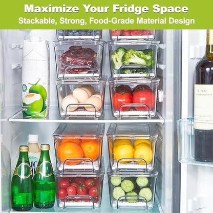 Pull Out Fridge Organizer Drawer, Stackable Refrigerator Storage Bins with Drain Tray and Lid, Clear Fruit and Vegetable Storage Containers Box, for Kitchen Freezer, 2-Pack - size: 2 Pack