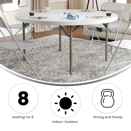 Flash Furniture 5' Round All-Occasion Plastic Folding Event Table for Parties and Trade Shows, Folding Banquet Table for Indoor/Outdoor Events, White - size: 5 Foot