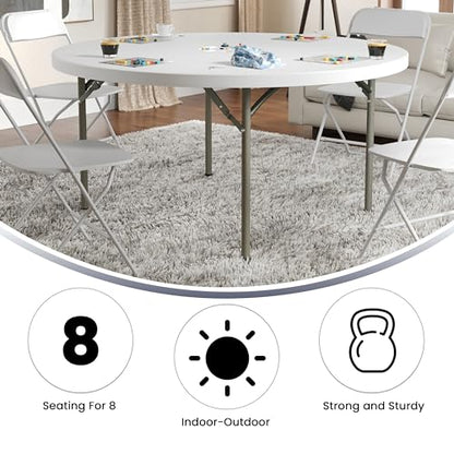 Flash Furniture 5' Round All-Occasion Plastic Folding Event Table for Parties and Trade Shows, Folding Banquet Table for Indoor/Outdoor Events, White - size: 5 Foot