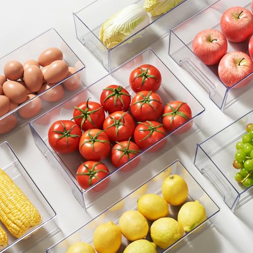 Clear Stackable Refrigerator Organizers and Storage Drawers - Pull-Out Fridge Bins with handles for Kitchen，Pantry，Cabinet，Bathroom, Undersink，Closet (2 Pack) - size: 2 Pack | Medium