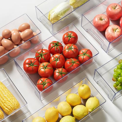 Clear Stackable Refrigerator Organizers and Storage Drawers - Pull-Out Fridge Bins with handles for Kitchen，Pantry，Cabinet，Bathroom, Undersink，Closet (2 Pack) - size: 2 Pack | Medium