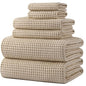 POLYTE 430 GSM Microfiber Quick Dry Lint Free Oversize Bath Towel Set, 6 Piece (Waffle Weave) - color: Beige