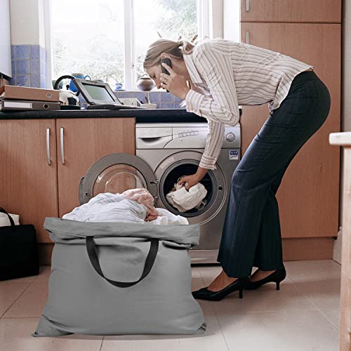 Cotton Canvas Laundry Bag with Handles & Drawstring Straps, Heavy Duty Extra Large Laundry Bags for Laundromat and Household, 25.5x34 Inch, Dark Grey - color: Dark Gray