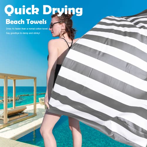 Your Choice Microfiber Beach Towel, Sand-Free Quick Dry Travel Towel, Oversized Compact Lightweight Recycled Towel for Pool Camping(67"x35"/60"x30") - color: A-gray Stripes, size: Large(60x30")