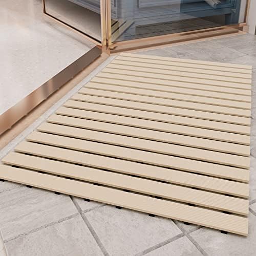 Shower-Mat Non Slip, PADOOR Heavy Duty Bathtub-Mat Curlable Quick Drain Sturdy Bath Tub Mat Without Suction Cups for Indoor Outdoor Use 17x36 Inch Beige - color: Beige, size: 17" x 36" (Rectangular)