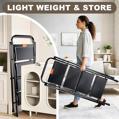 Valeo 4 Step Ladder, 4 Step Ladder for Adults with with Safe-Lock Design, Wide Anti-Slip Pedal, 500lbs Sturdy Steel Ladder, Step Stool Foldable with Cushioned Handle,Black - style: 4 Step Ladder
