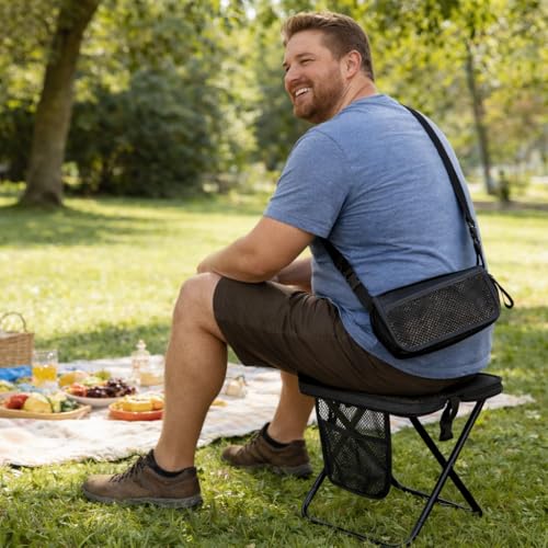 Foldable Stool with Carrying Bag,Compact Folding Chair with Shoulder Strap, Lightweight Outdoor Seat for Fishing, Camping, Hiking, Garden, Beach, Sports Games, Festivals (Black) - color: Black