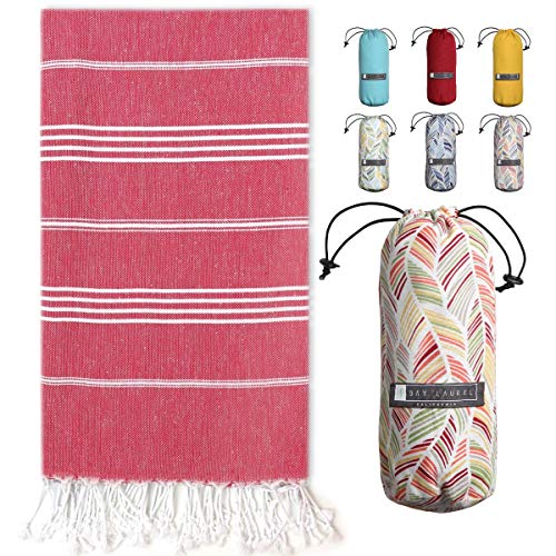 BAY LAUREL Turkish Beach Towel with Travel Bag 39 x 71 Quick Dry Sand Free Lightweight Large Oversized Towels Light - color: Red