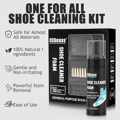 Shoe Cleaner Kit Sneaker Cleaner, Deep Clean yet Gentle Pro Concentrated Foam Formula with 2 Brush & Microfiber Towel, Safe Shoe Care Set for white shoe, Suede, Leather, Canvas, Mesh & More