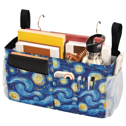 Bedside Caddy Hanging Storage Bag Van Gogh Style Starry Night Bedside Organizer Caddy for Bunk, Dorm Room, Hospital Beds - Place Magazines / Remotes / Keys