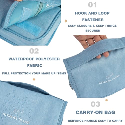 L&FY Hanging Travel Toiletry Bag Women's Cosmetic Organizer Makeup Pouch Men's Shaving Kits With Handle (Denim Black) - color: Denim Black, size: Compact Size