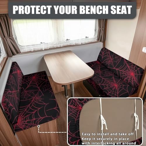RV Dinette Cushion Covers Red Spider Web Stretch Camper Cushion Cover Booth Seats Replacement RV Cushion Covers Washable Sofa Furniture Protector - color: Red Spider Web