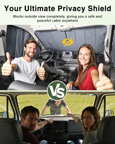 Insulated Blackout Windshield Cover for Privacy & Sun Protection, All-Season Van Life Camping Window Shade, Fit for Ford Transit 150 250 350 Medium/High Roof 2015-2025, Gray - size: Front Windshield